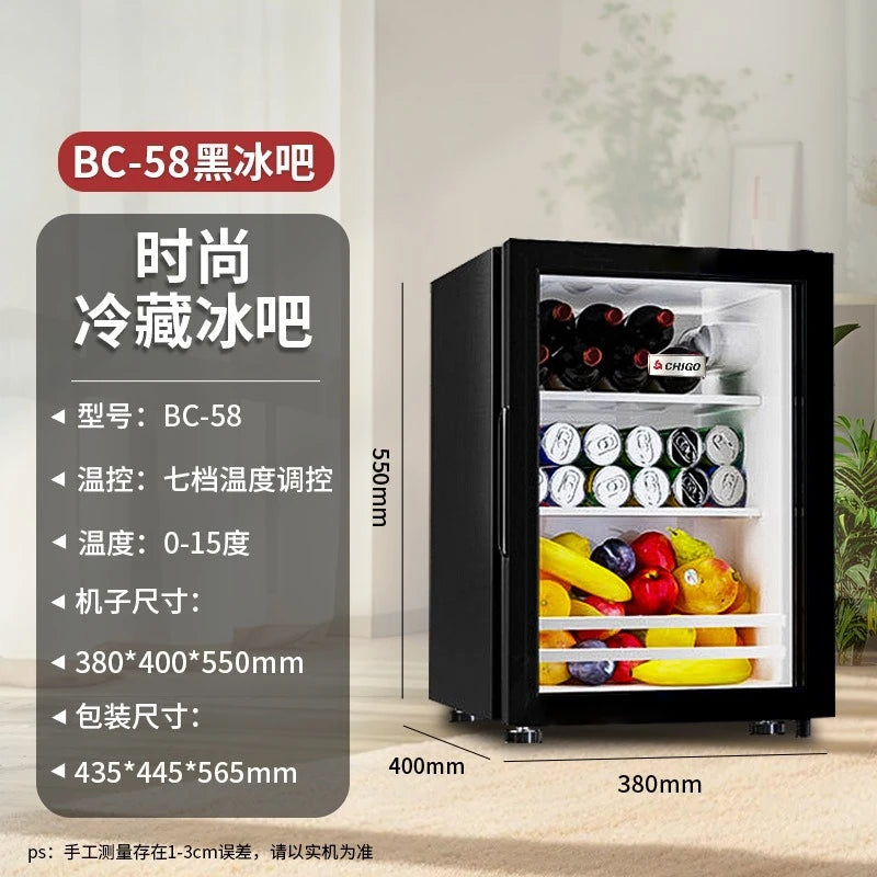 Single Refrigerated Ice Bar Hotel Use Small Freezer Transparent Door Refrigerator Wine Cabinet Silent Hotel Small Refrigerator