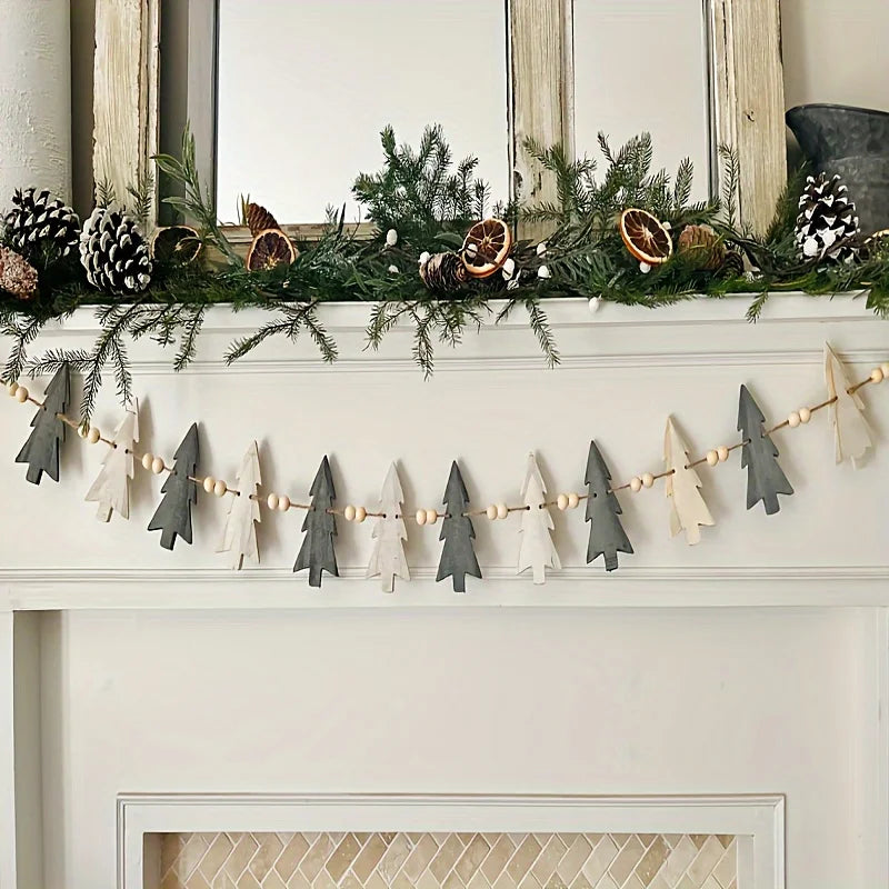 1Set Trees And Wooden Beads Perfect Combination Of Garland Winter Christmas Decoration Fireplace Decoration Wooden Garland