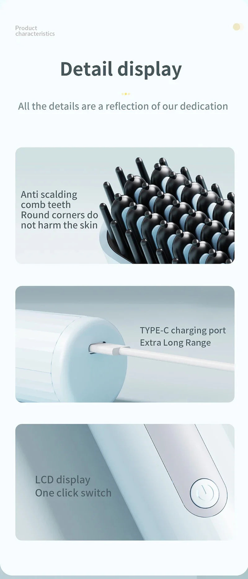 Wireless Electric Heating Straight Hair Comb Rechargeable Portable  Negative Ion Anti-scalding Hair Straightener For Home Travel