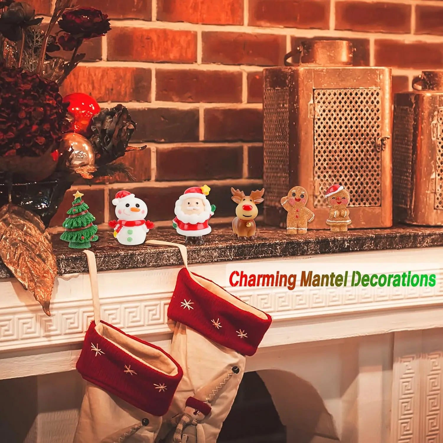 3D Christmas Figurines Set (6 Pcs) - Santa, Reindeer, Snowman Cake Toppers & Tree Decor, Resin Ornaments for Holiday Crafts