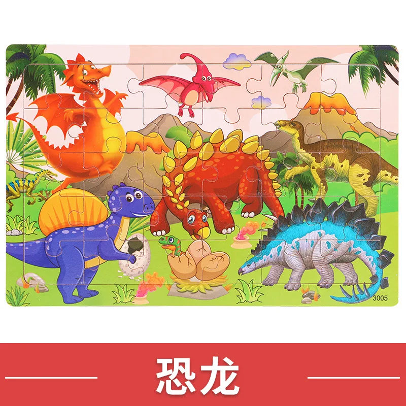 NEW Wooden 30pcs Puzzles Children Animal Dinosaur Cartoon Plane Puzzle Baby Early Education and Intellectual Building Block Toys