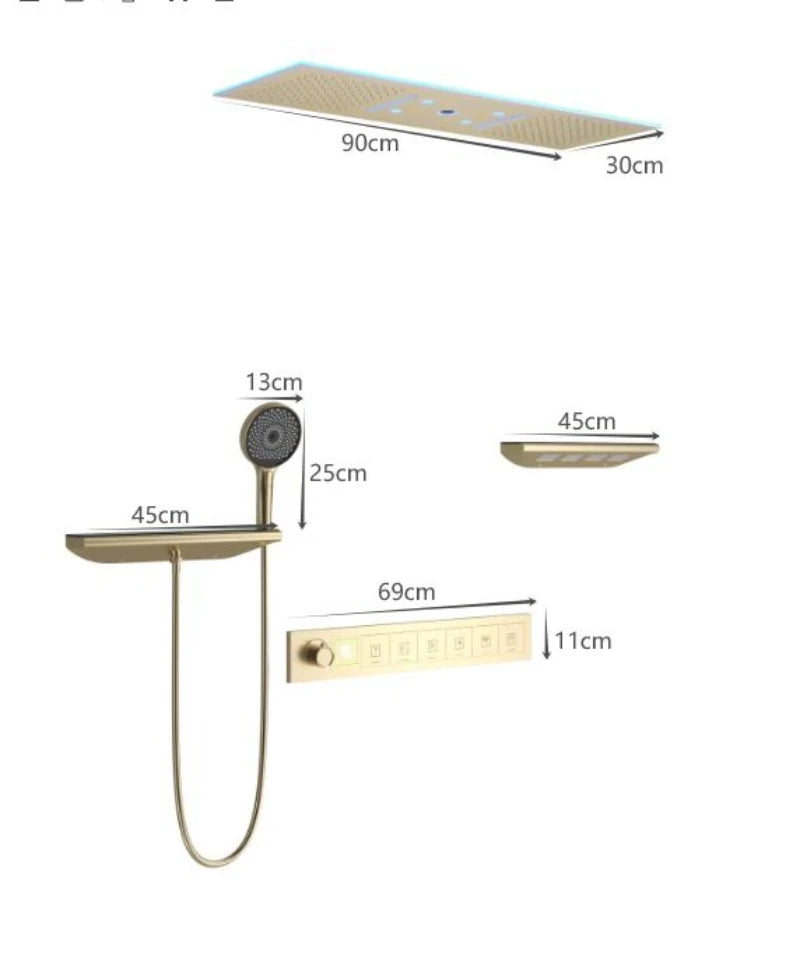 Luxury Ceiling Shower System Set Concealed Thermostatic Brass Digital Display Hydro Generator Rainfall  with Light and Bluetooth