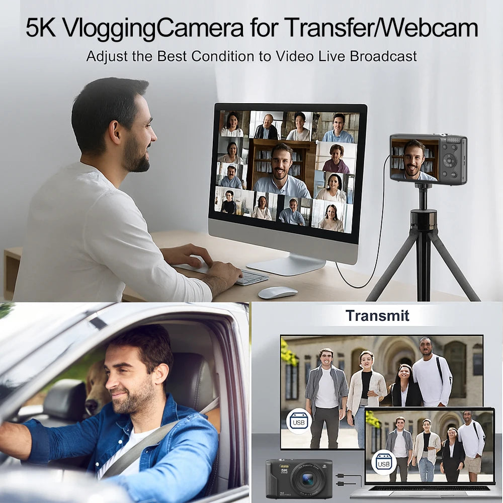 Ourlife Compact Digital Camera 5K 72MP 2.8'' Screen LCD Screen 16X Digital Zoom Vintage Photography Vlog Video Recorder YouTube