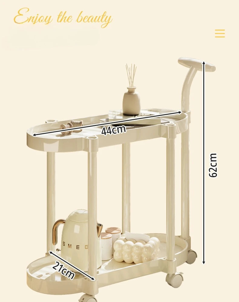 Cream Style Coffee Table Cart Creative Double-layer Snack Rack Bedroom Living Room Mobile Side Table Bedside Table Storage Rack