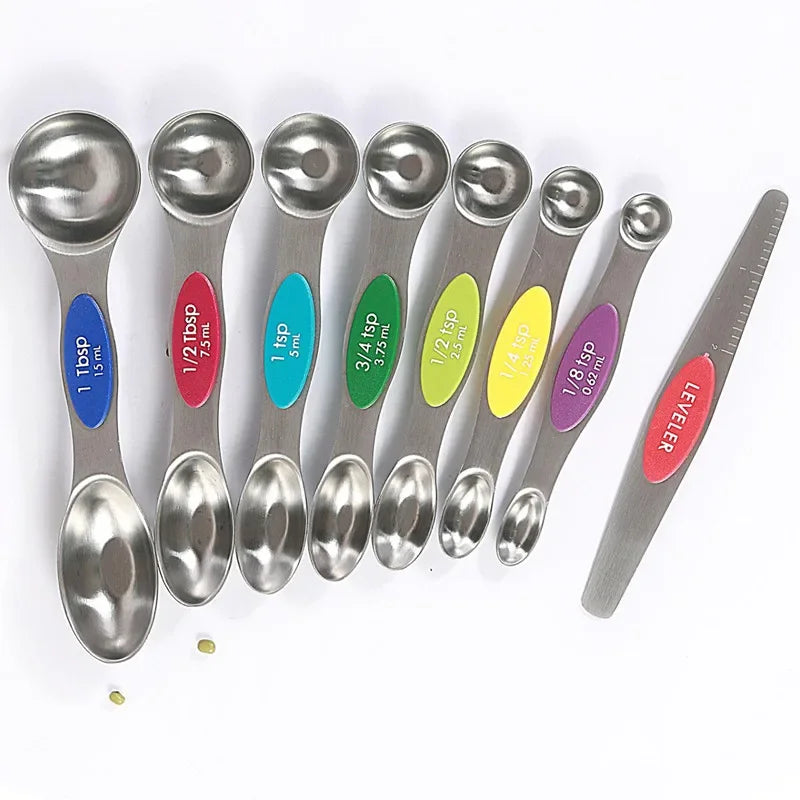 8 Pieces Magnetic Measuring Spoons Set Dual Sided Stainless Steel Kitchen Scale Tool Baking Stackable Measure Teaspoon