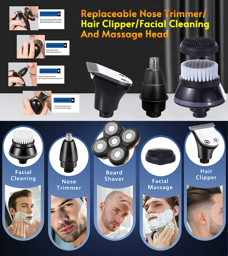 Replaceable Electric Shaver Head 3/5/6/7/8/9 Floating Blade Head Nose Trimmer Hair Clipper And Face Cleaning Brush Massage Head