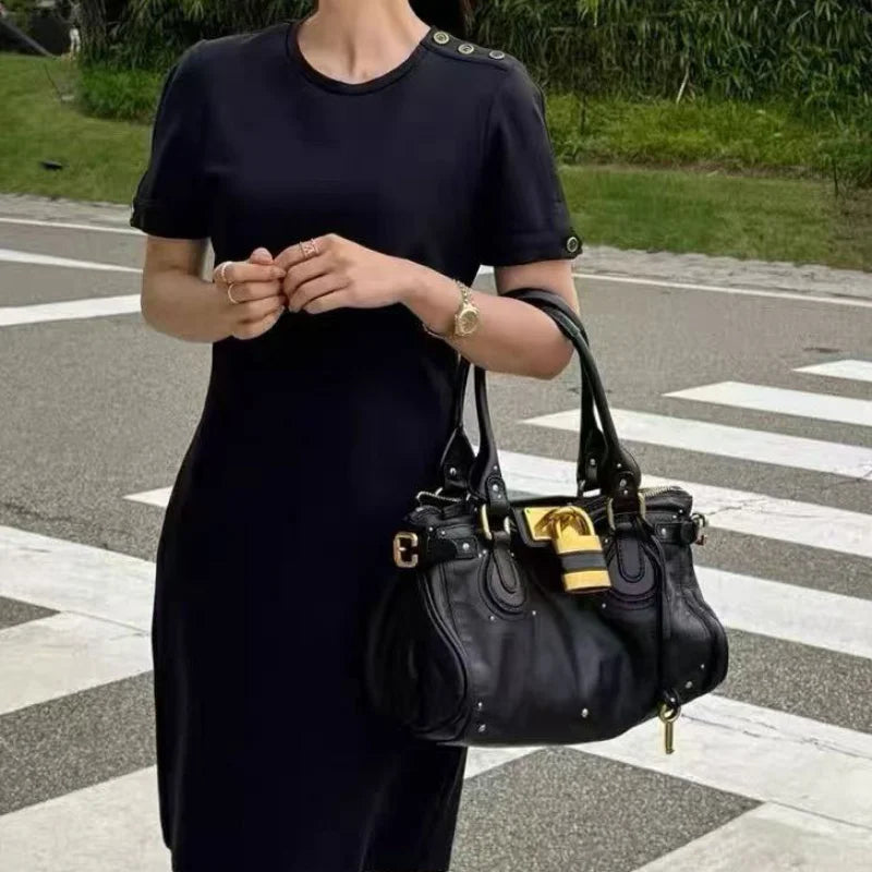 Vintage Lock Design Tote Bag Luxury Women's Handbag Underarm Bag Women's Large Boston Hobo Bag Fashion Texture Business Handbag