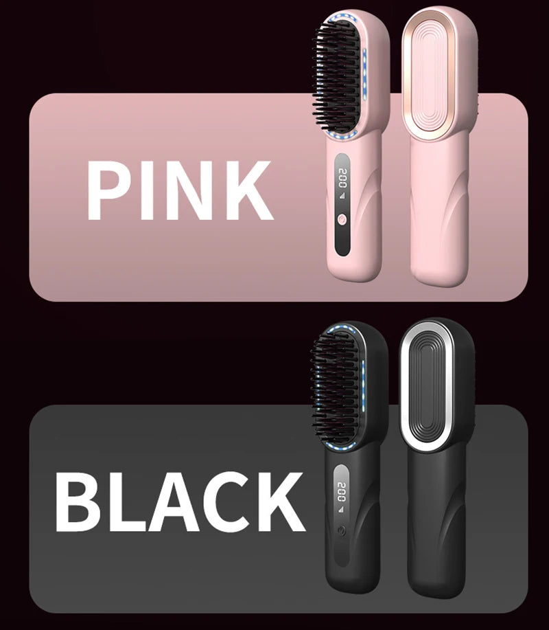 Wireless Straight Curling Hair Comb Heating Negative Ion Hair Straightener Rechargeable Anti-scalding Electric Hair Care Brushes