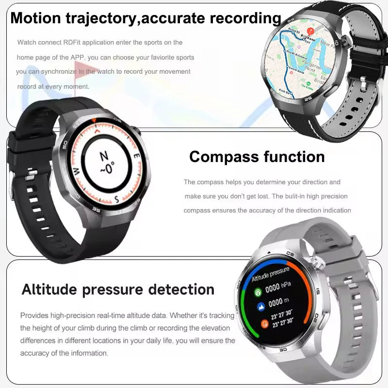 2025 New GT5 Pro GPS Track Compass Smart Watch Men 360*360 AMOLED Screen NFC BT Call Waterproof Health Monitor Man Smartwatches