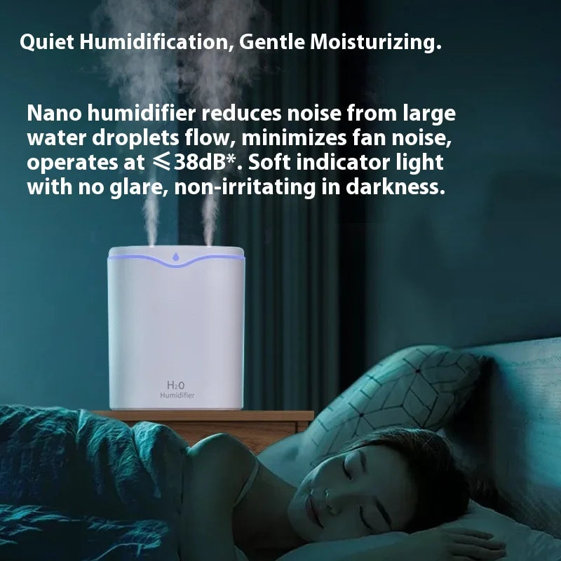 Large Capacity Dual Spray Humidifier Usb Home Bedroom 2L Silent Water Replenisher Air Purifier Wireless Water Diffuser Office