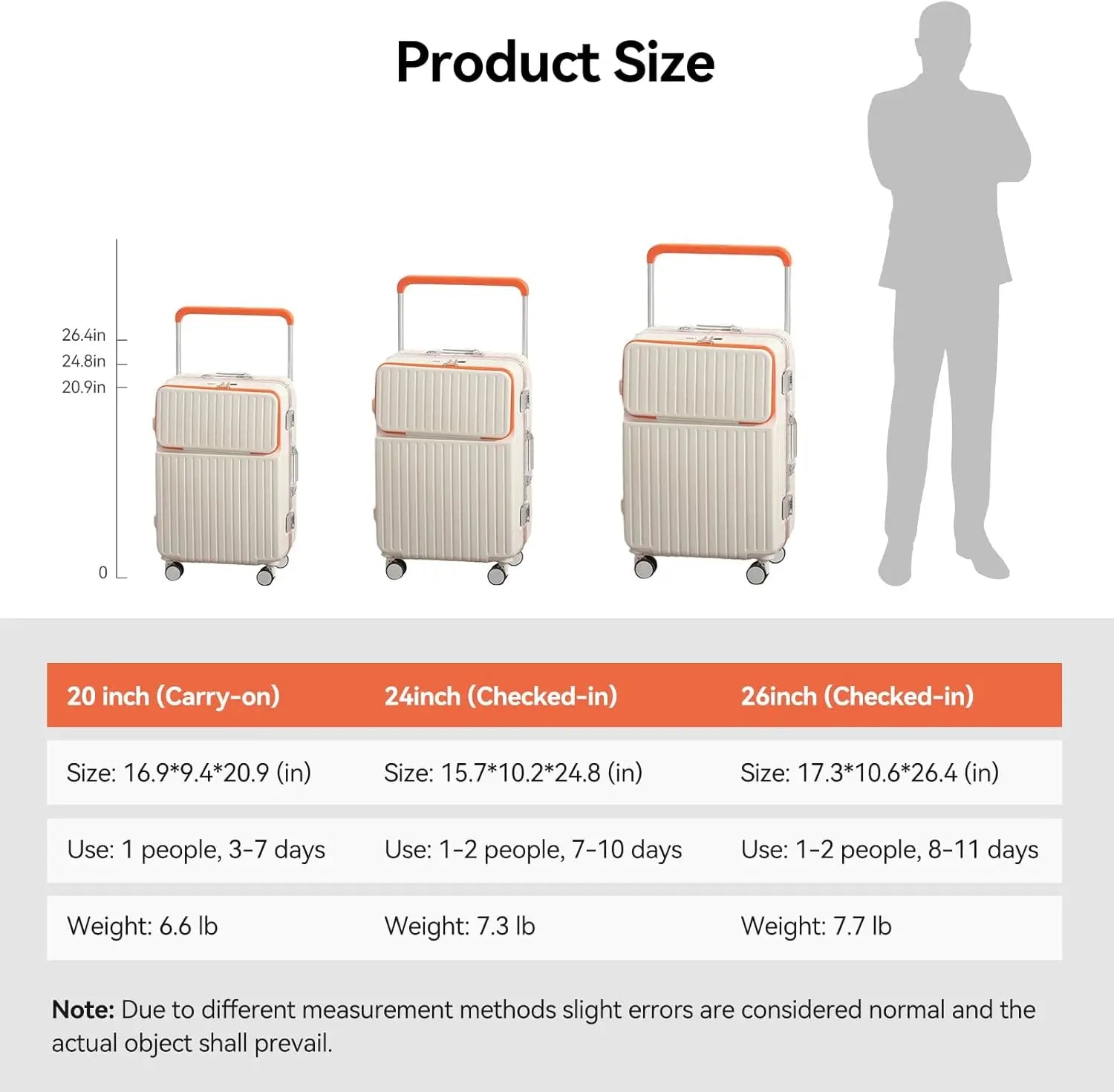 AIWEINY Luggage Aluminum Frame Hard Shell Trolley Case, TSA Lock, with Cup Holder and Phone Holder, USB, 20“-26”