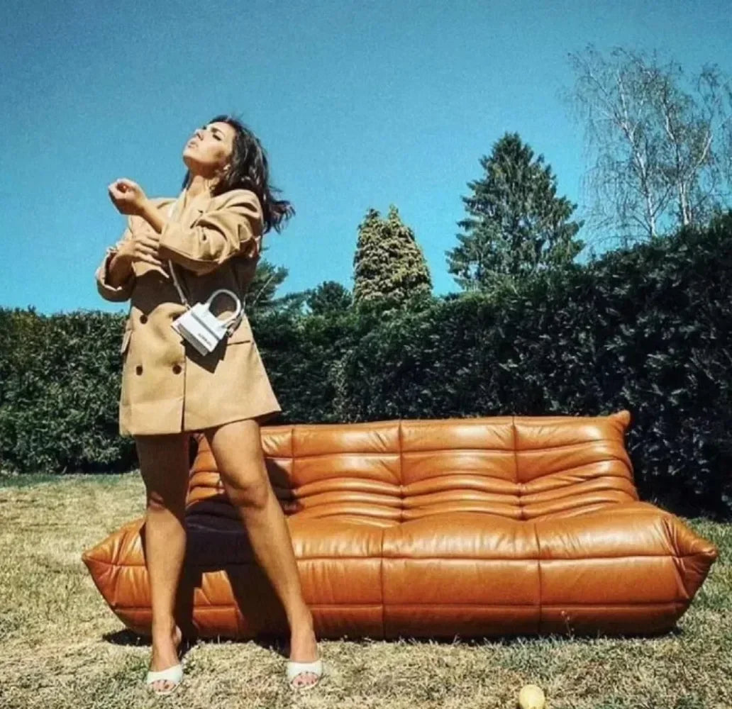 Fashion Freehand Space Original First Layer Cowhide Three-person Italian Minimalist Togo Caterpillar Lazy Sofa Lazy Sofa