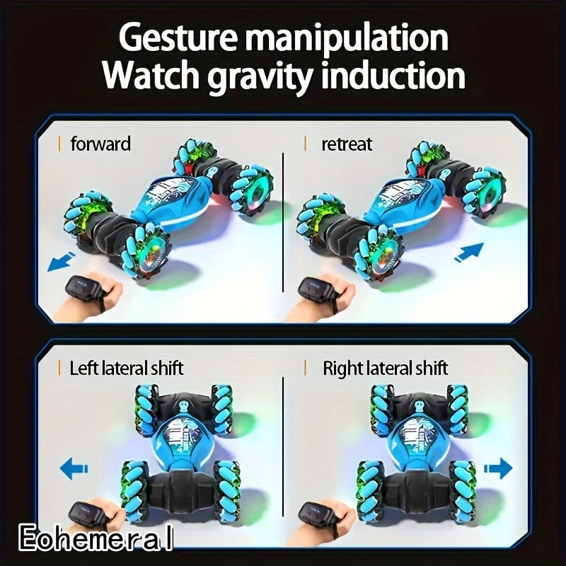 4WD RC Drift Car With Music Led Lights 2.4G Gesture Radio Remote Control Spray Stunt Car 360° Rotating Climbing Car Toys Gift