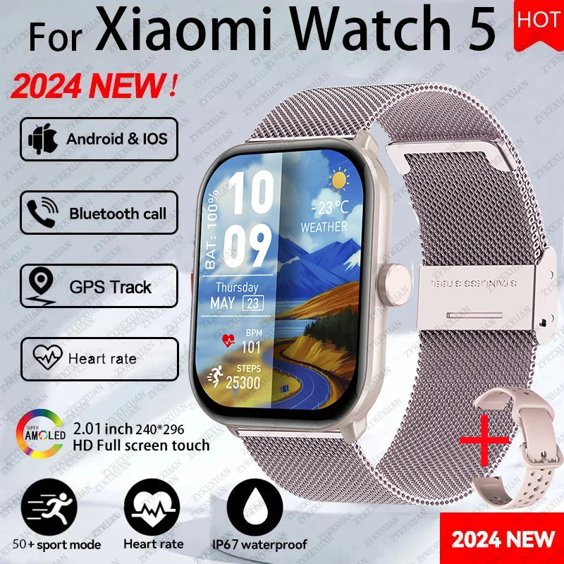 For Xiaomi Watch 5 Global Version Men Women HD AMOLED Display Heart Rate Bluetooth Call GPS Track Waterproof Sports Smart Watch