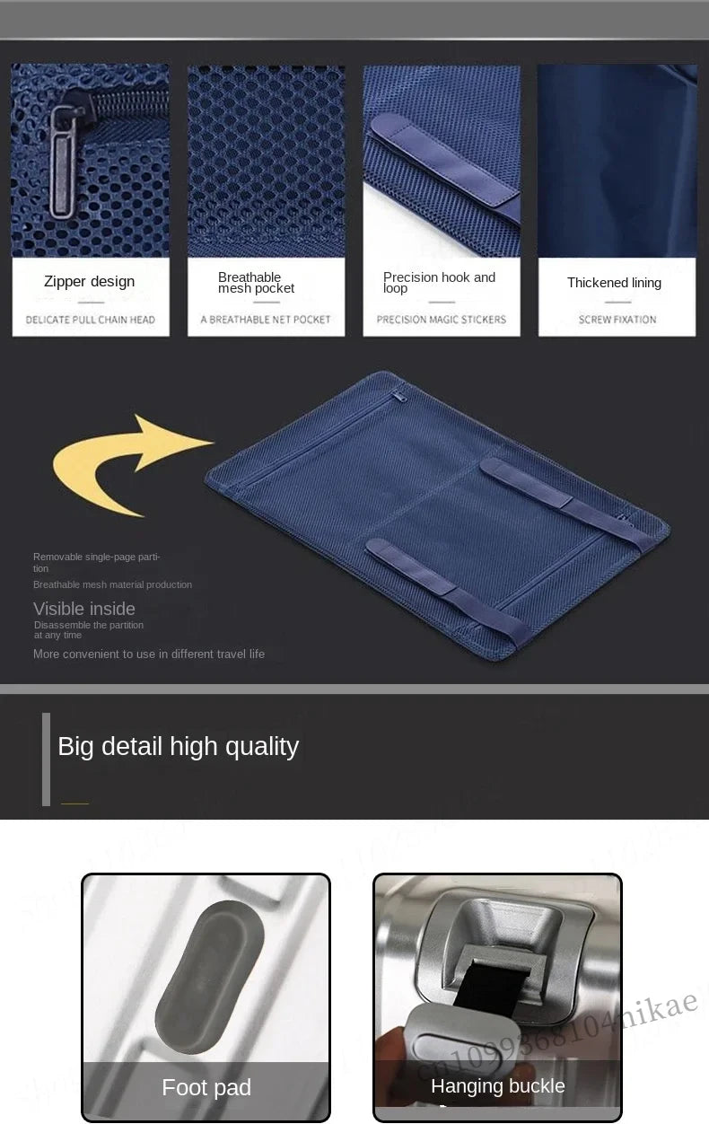 Aluminum Magnesium Alloy Rolling Luggage 20 Inch Metal Trolley Case Lightweight Carry On Suitcase For Business Trip Travel Cabin