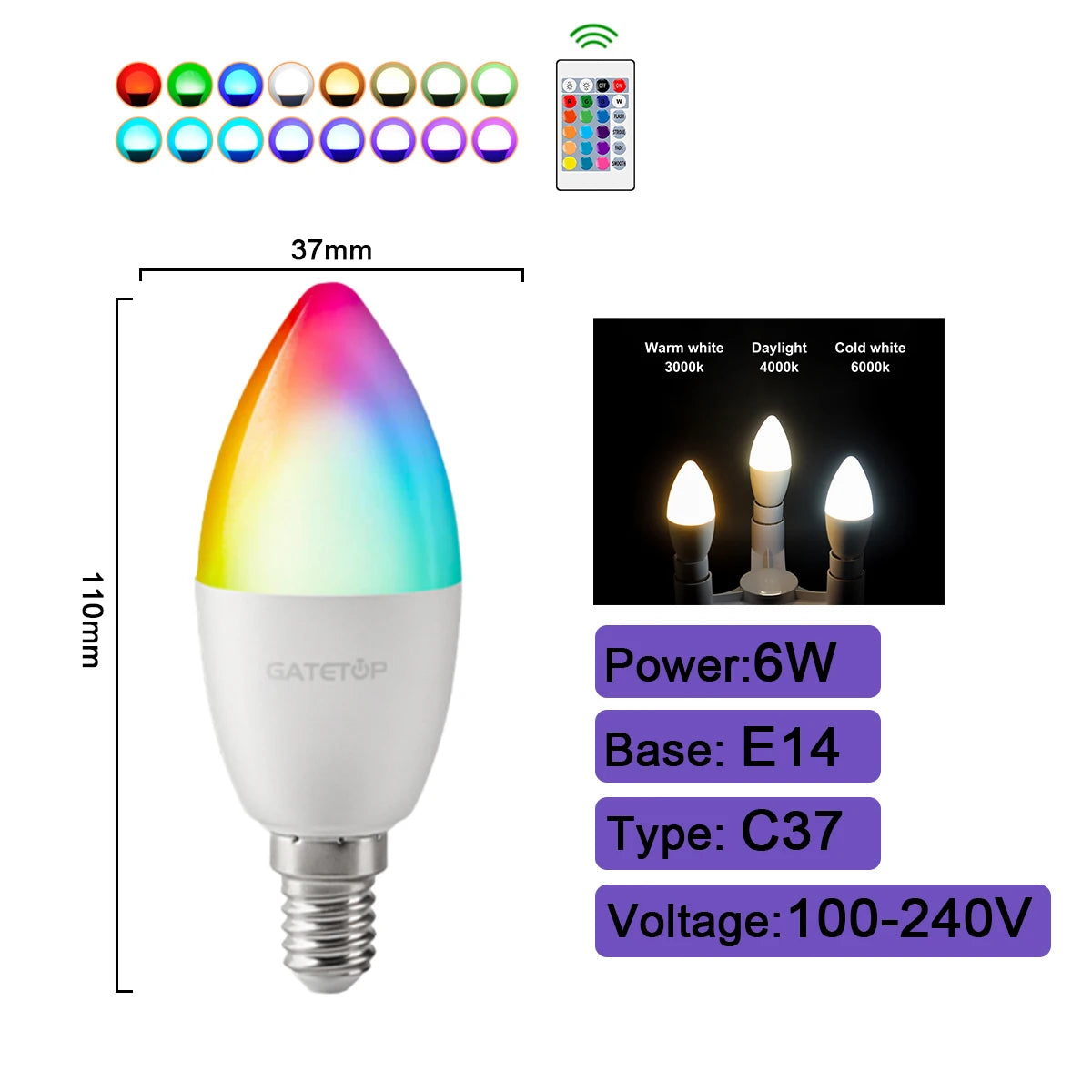 1-10PCS Smart RGBW LED Bulb Spotlight E27 E14 B22 GU10 with Infrared Remote Control Suitable for Colorful Home Lighting