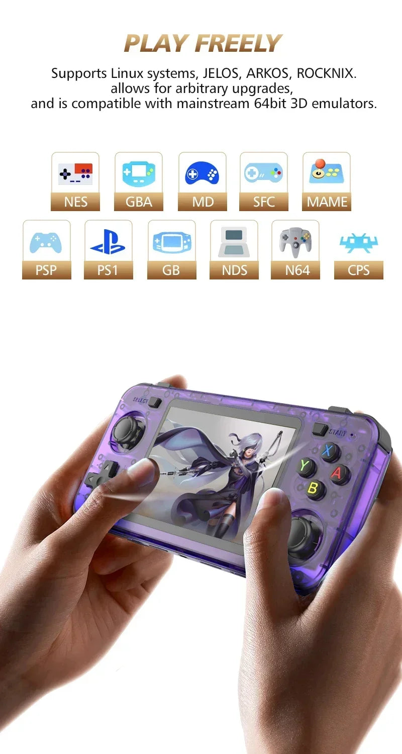 BOYHOM New R36H Handheld Game Console 3.5-inch IPS Screen Linux RK3326 Retro Video Games Player 3000 mAh 64G 10000+ Classic Game