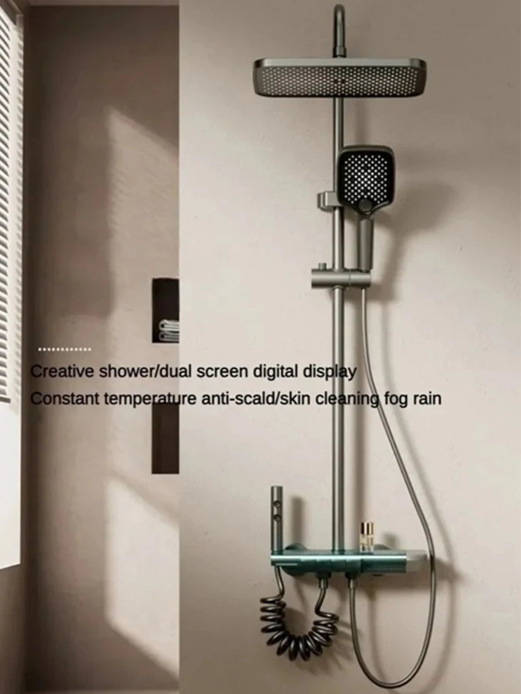 Grey shower Set Four-Function Smart Digital Display  Shower System Rainfall Pressurized Wall-mounted Piano Key Shower Faucet Set