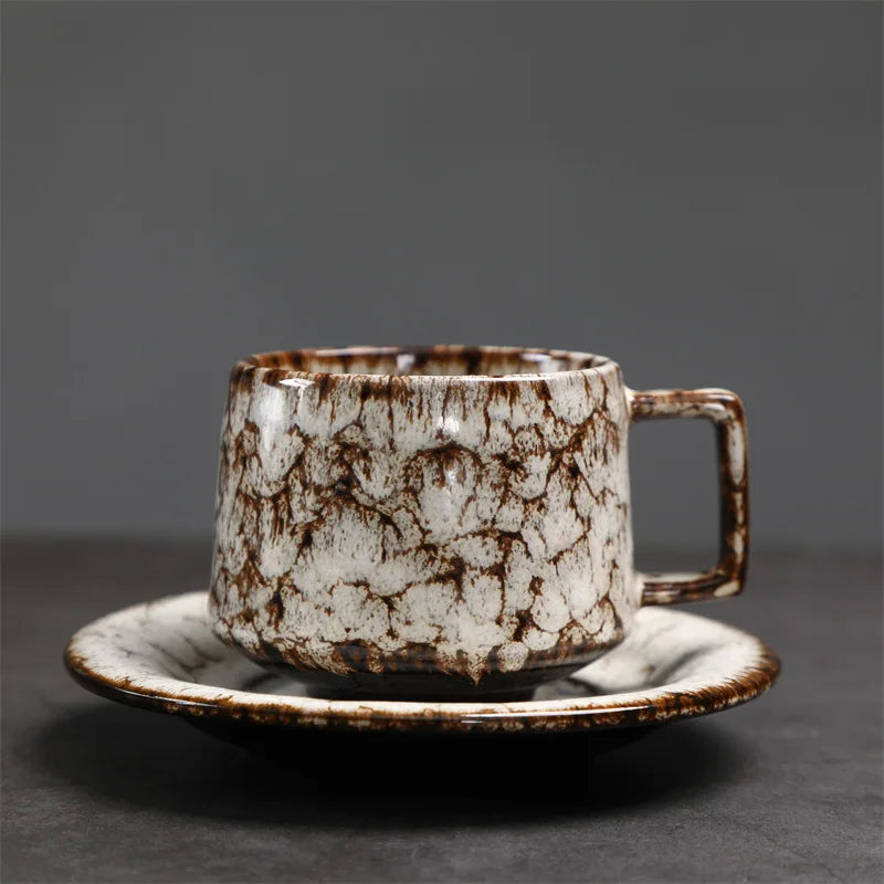 180ML Japanese Espresso Cup and Dish Kiln Transformed Ceramic Cup Retro Coarse Ceramic Mug Living Room Decoration