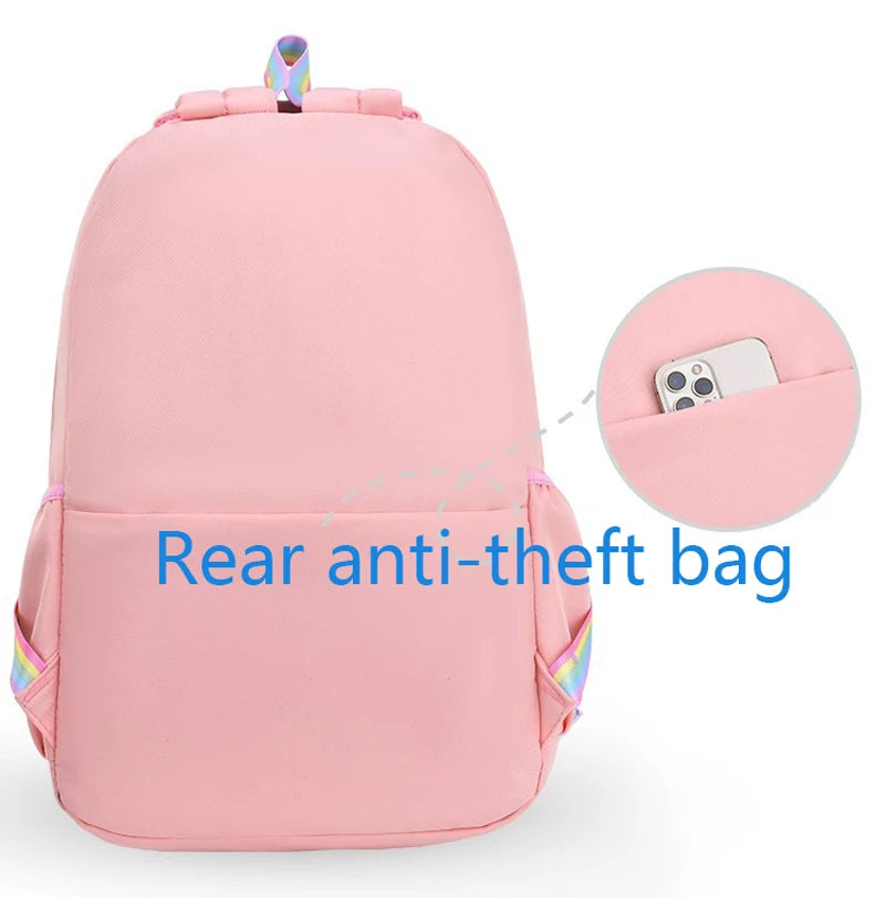 Kids Backpacks for Macaron Color Girls School Bookbag for Teenage Backpack Cute Multiple Pouch School Bag And Rainbow Pendant