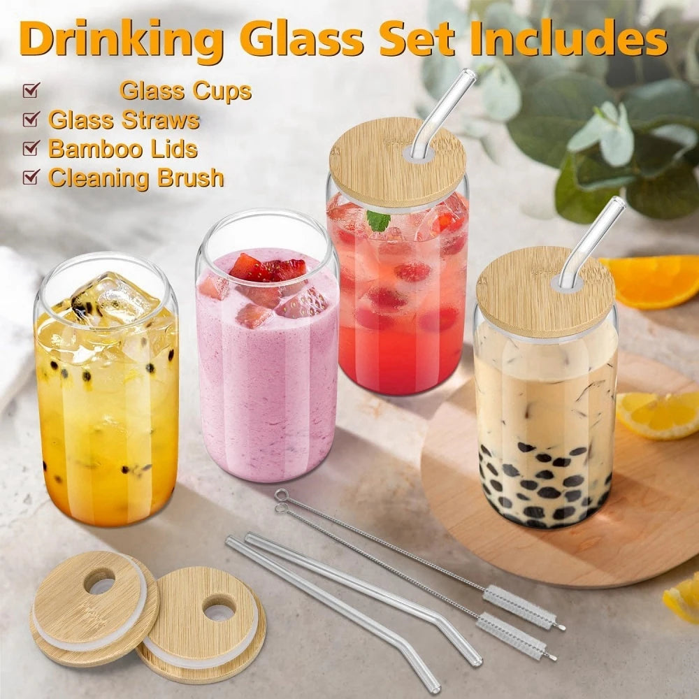 550ML Glass Cup With Wooden Lid And Straw Juice Drink Beer Mug Coffee Milk Transparent Water Cup Suitable For Parties Drinkware
