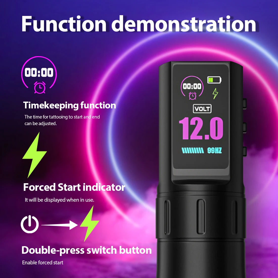 KVM Wireless Tattoo Pen Kit Tattoo Gun Kit Dual Mode Direct Drive IPS Screen Timer Function Battery 1800mAh Tattoo Machine Kit