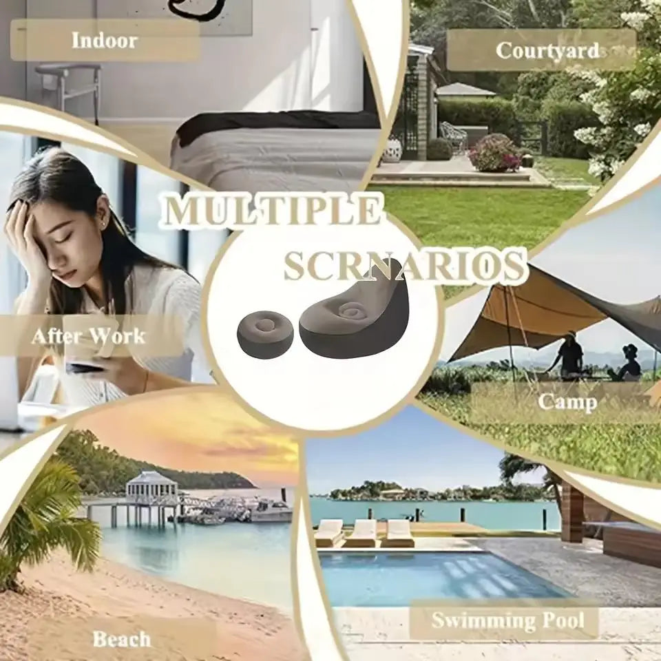 Inflatable Lazy Sofa Chair PVC Flocking Foldable Sofa With Slip-on Lunch Lounge Chair Set