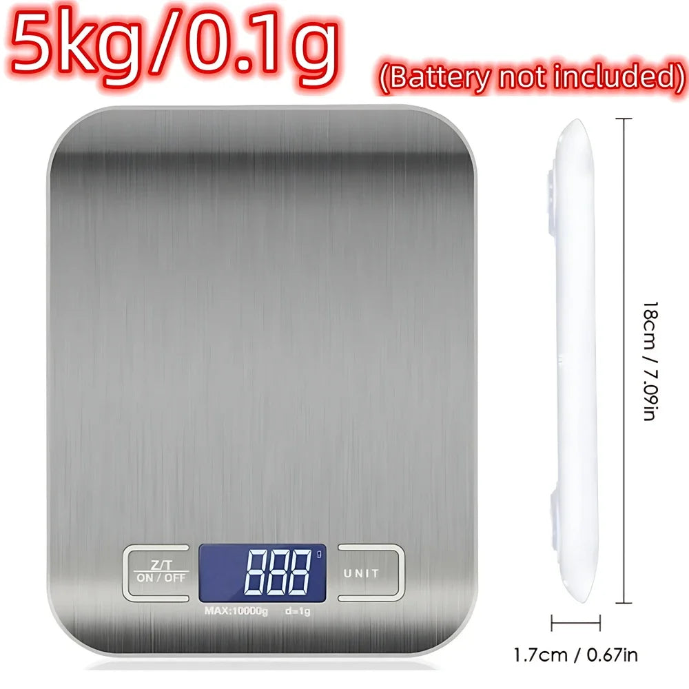 5/10KG Kitchen Scale Stainless Steel Portable Food Scale LCD Electronic Scales Jewelry Baking Weight Digital Scale 0.1g