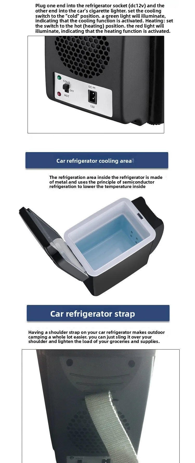 6L Portable Car Refrigerator Semiconductor Cooler Warmer 2in1 Dual Use for Vehicle