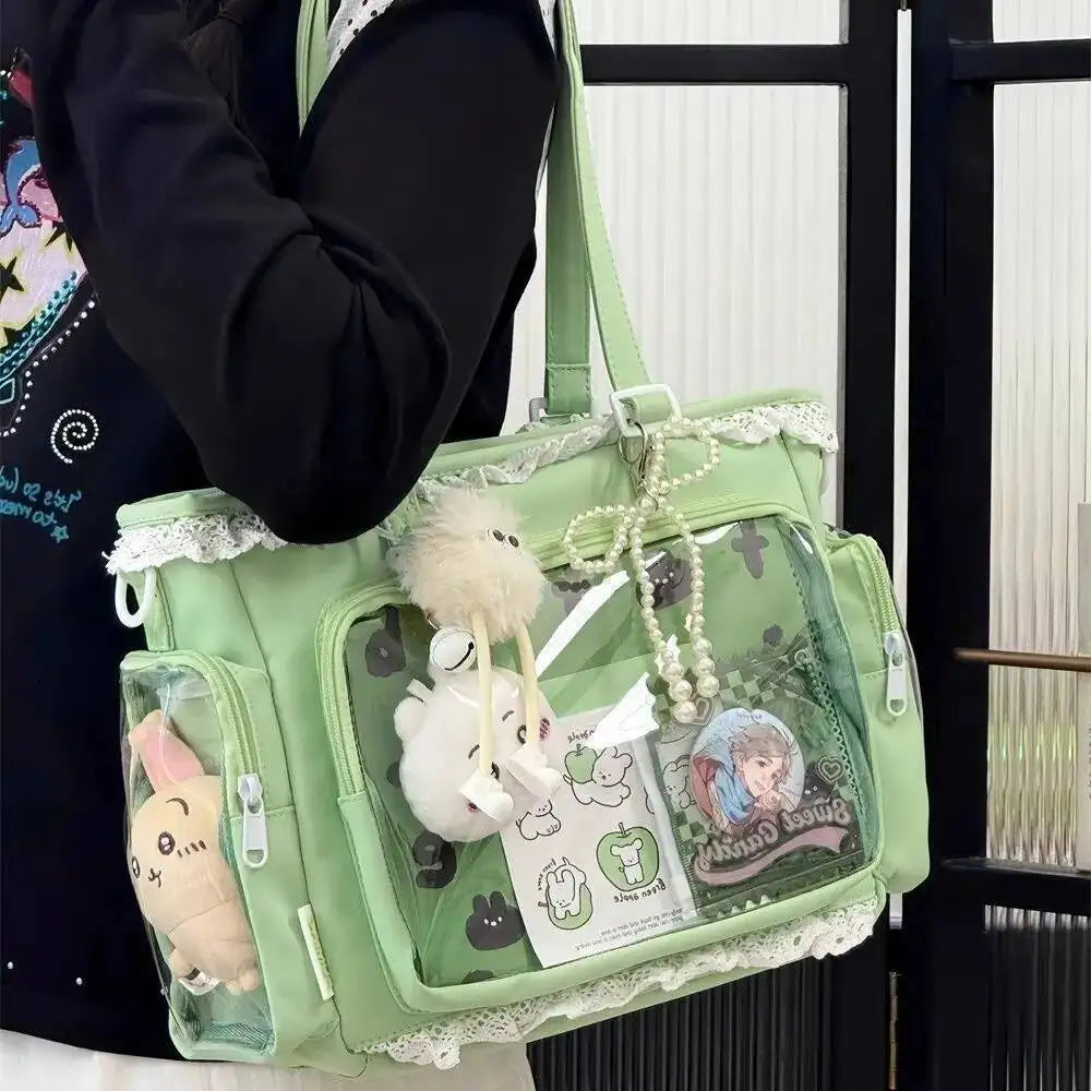 New Y2K Cute Japanese Ita Bag Lolita Girl Transparent Shoulder Tote Bag Large Capacity Crossbody Casual Bag DIY Display Handbags