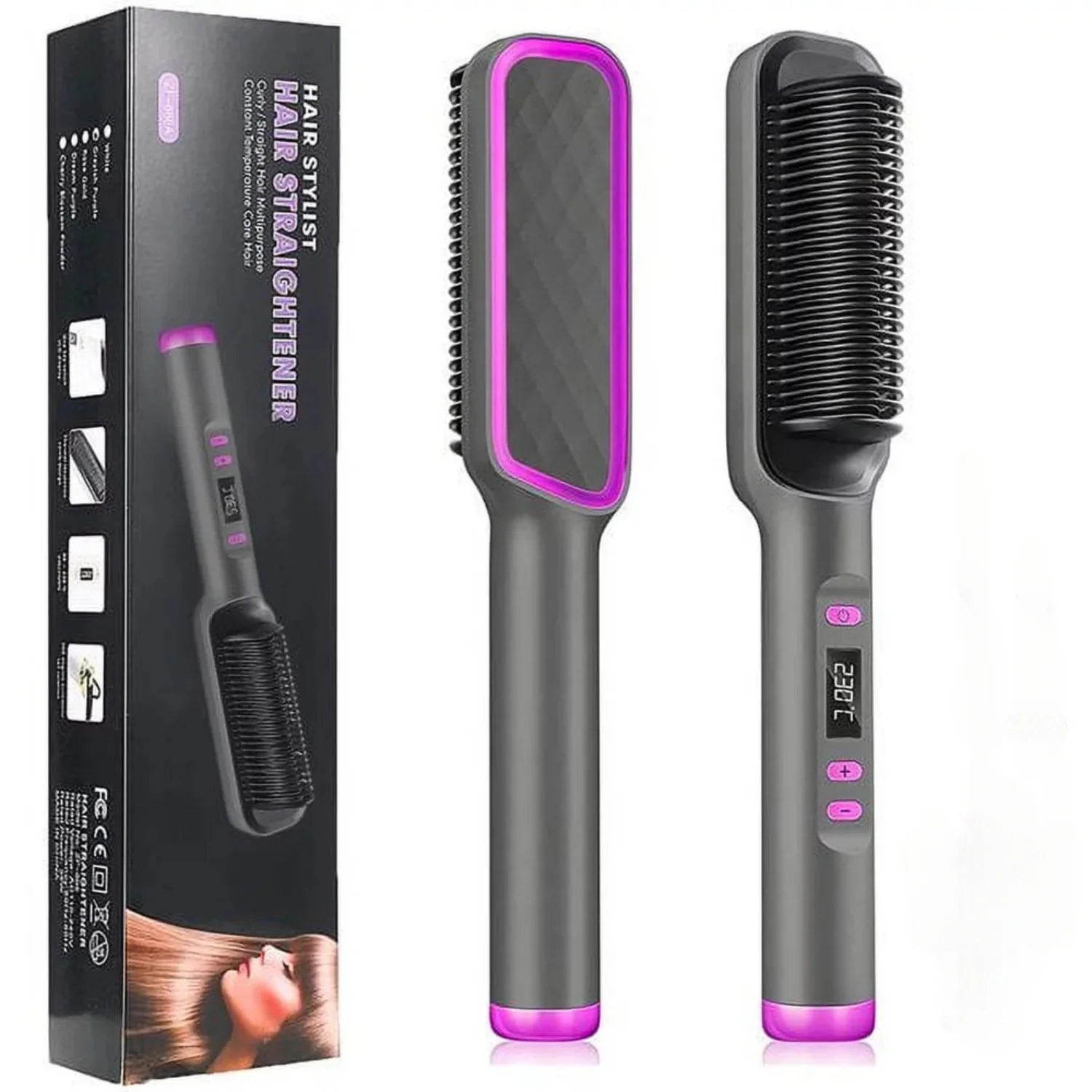 Hair Straightener Brush - Fast Heating Straightening Brush with Anti-Scald Technology for Salon-Quality Results at Home