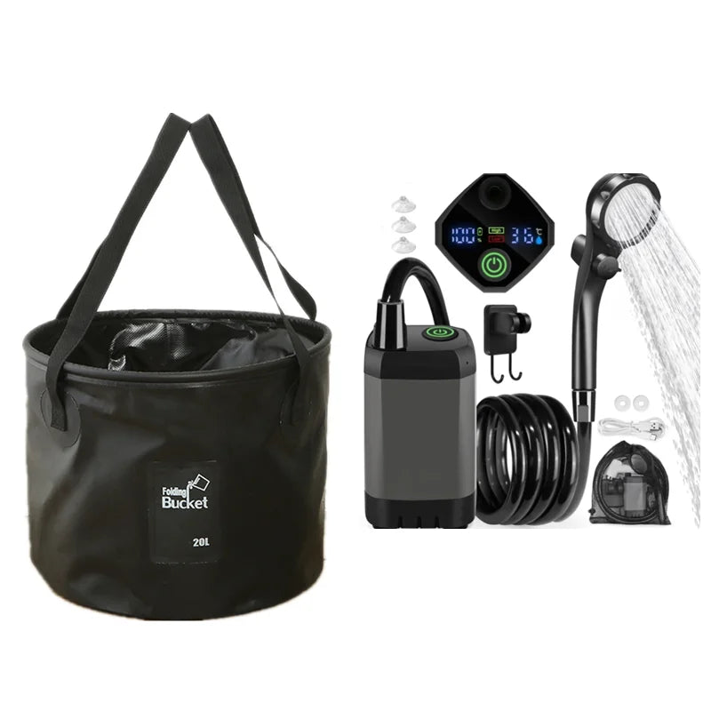 Portable Camping Shower Equipment 6000mAh Rechargeable LED Display Screen Outdoor Simple Electric Mobile Shower Set