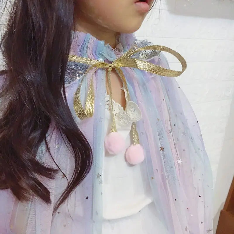 Christmas Halloween Girls Cloak Outerwear One Size Sequins Shawl Kids Coat for Birthday Party Beach Rainbow Princess Costume