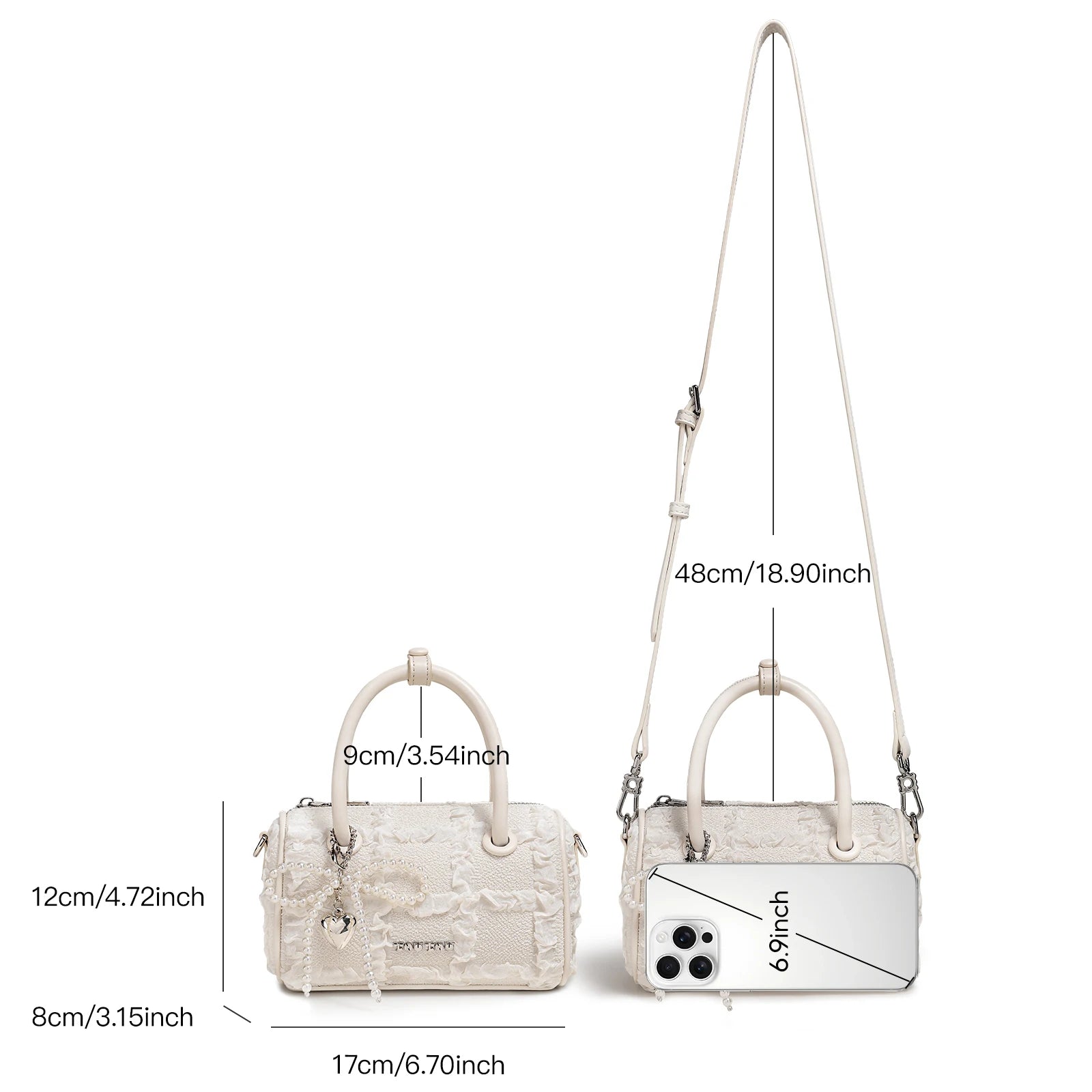 TOUTOU Women Boston Bowling Bag Charm Original Designer Brand White Handbag Adjustable Shoulder Strap Teacher Christmas Gift