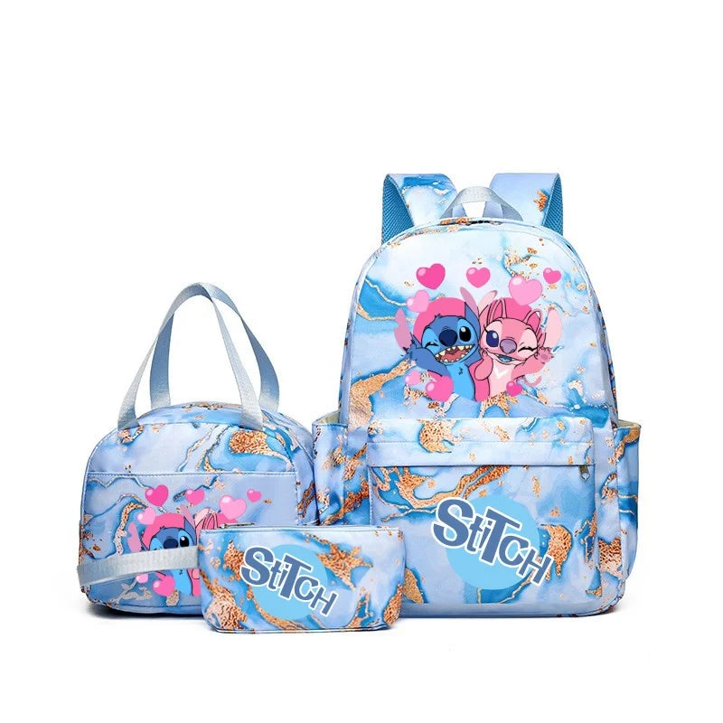 Lilo & Stitch Anime Print Backpack Set With Lunch Bag And Pencil Bag, Large Capacity Lightweight And Breathable Outdoor Knapsack