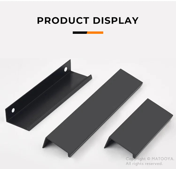 Hidden Furniture Handles Matte Black Gold Silver Kitchen Cabinet Pull Wardrobe Pull Not punched Handles for Cabinets and Drawers