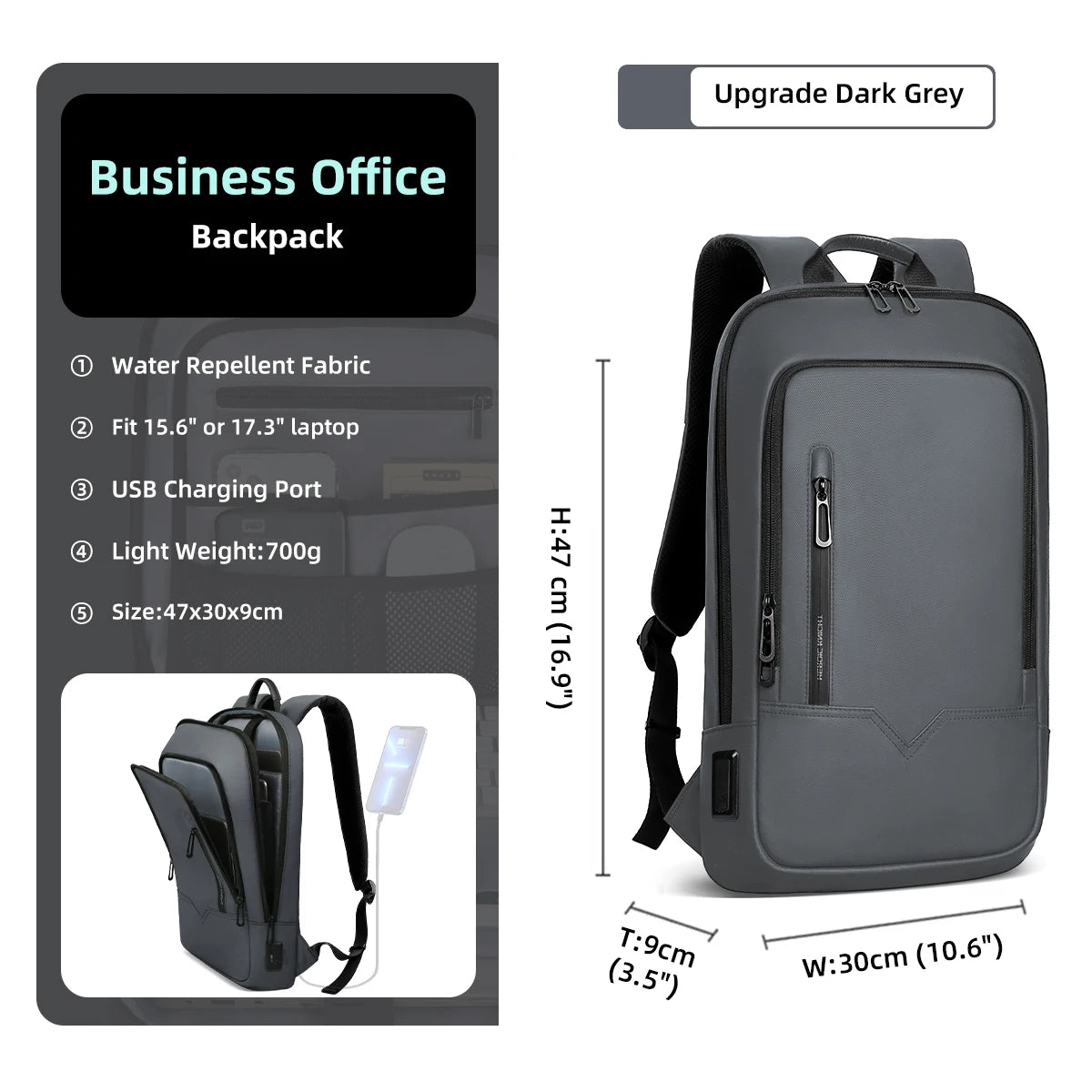 HK Slim Backpack For Men 15.6 Inch Laptop Bags Waterproof Minimalist Business Backpack With USB Charging Casual Travel Work Bag