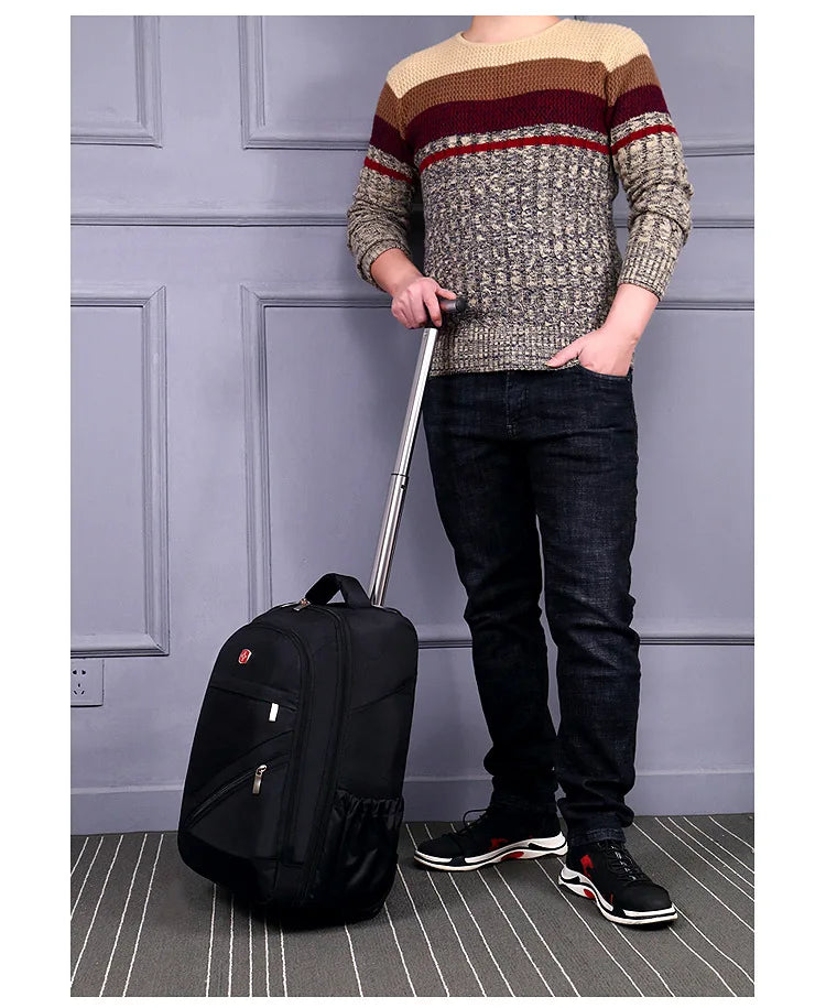 Men Trolley Backpack Shoulders Travel Bag with Wheels 24 Inch Students Rolling Luggage Business Trolley Large Capacity Suitcases