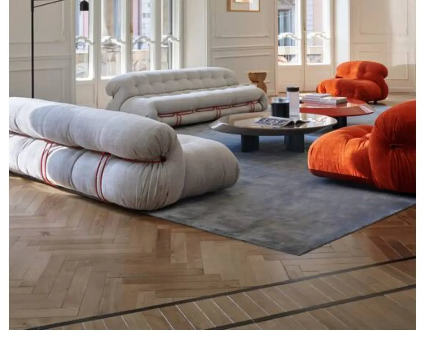 CASSINA Italian SORIANA Big Hippo Steel Teeth Medieval Wabi Sansi Cream Wind Fabric Corduroy Single Sofa