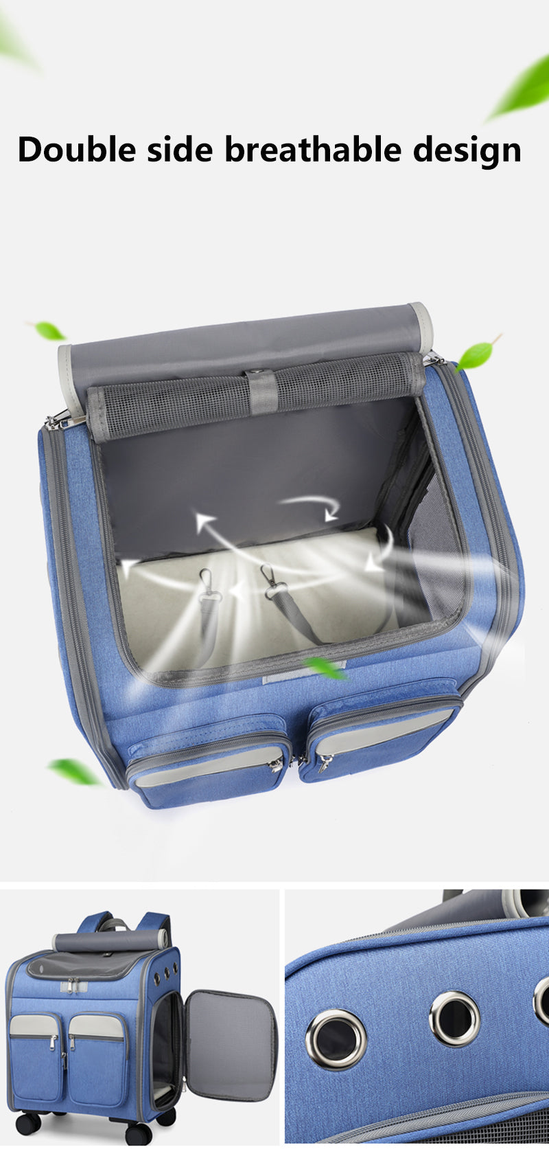 2 In 1 Large Pet Backpack Cat Stroller Pet Carrier with Wheels Portable Foldable Tie-Rod Pet Bag Cat and Dog Travel Carrier Bag