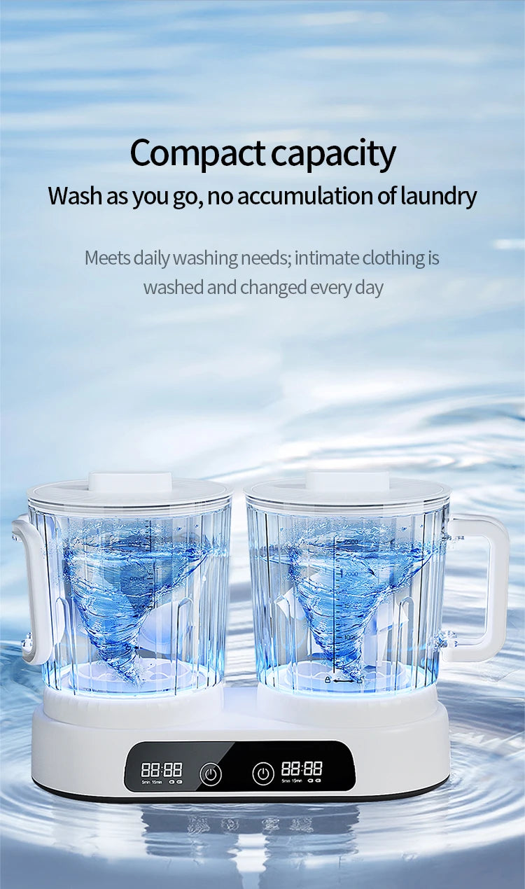 U10 Double Barrel Mini Washing Machine LED Digital Display Small Semi Automatic Wheel Home Dormitory Portable Washing Machine.