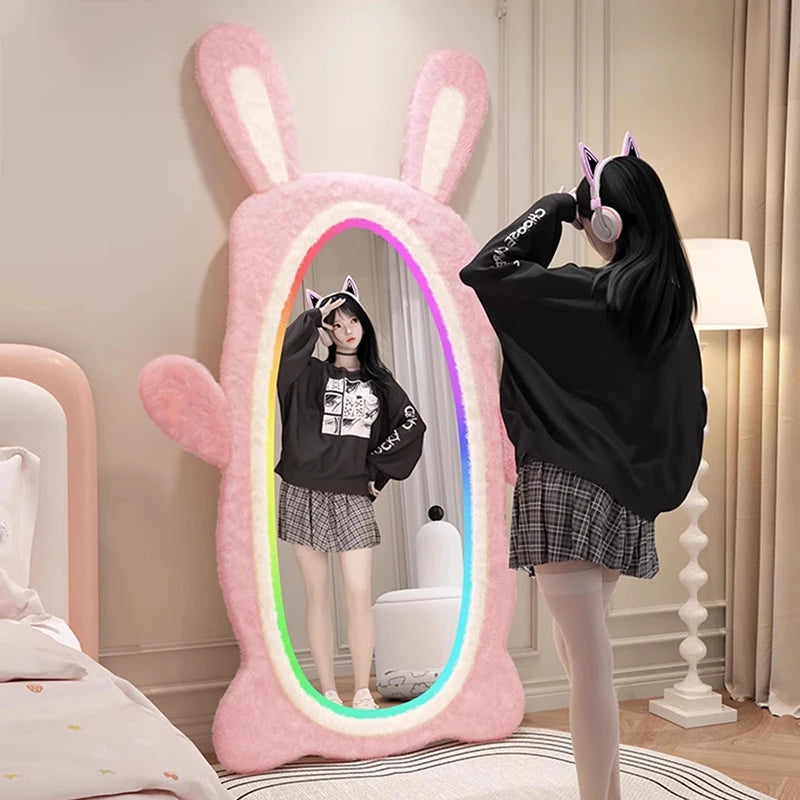 Aesthetic Light Mirror Long LED Girls Standing Smart Makeup Full Body Vanity Mirror Cute Standing Espelhos Home Decorations
