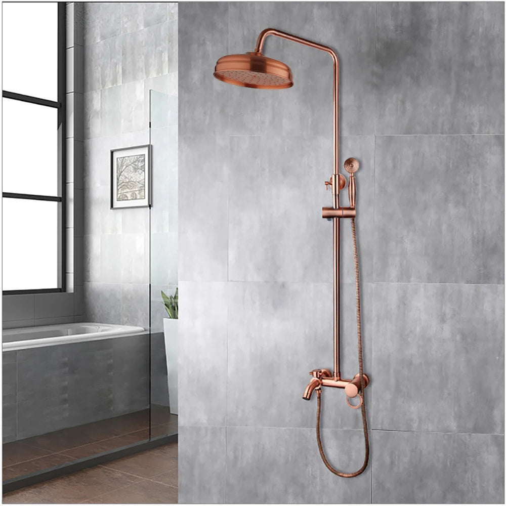 KEMAIDI Antique Copper Bathroom Shower Set Rainfall Bath Shower Systerm 3 Functions Mixer W/Hand Shower Faucet Bathtub Tap