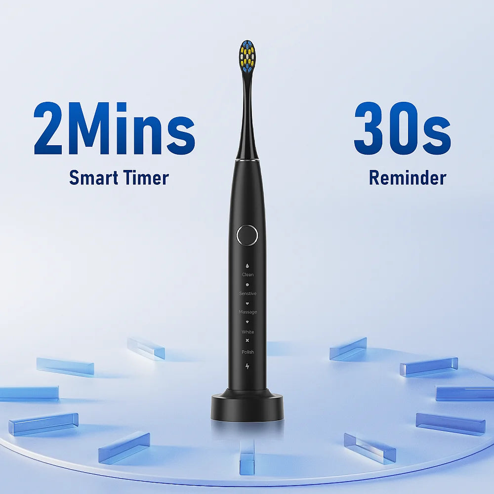 Sonic Electric Toothbrush for Adults Smart Timer Teeth Whitening IPX7 Waterproof 6 Replaceable Heads Travel Case Sarmocare X610