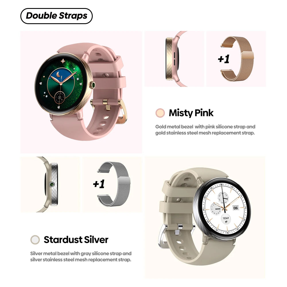 New 2025 Zeblaze LILY 2 Voice Calling Female Smartwatch Double Strap 1.2" HD AMOLED Display Health Monitoring Sports Smart Watch