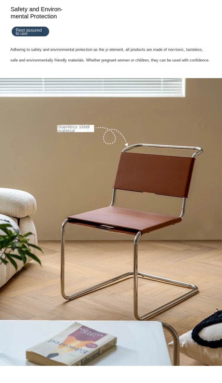 JOYLIVE Nordic Home Living Room Furniture Ins Wind Stainless Steel Pipe Chair Saddle Leather Back Seat Leisure Negotiation Chair