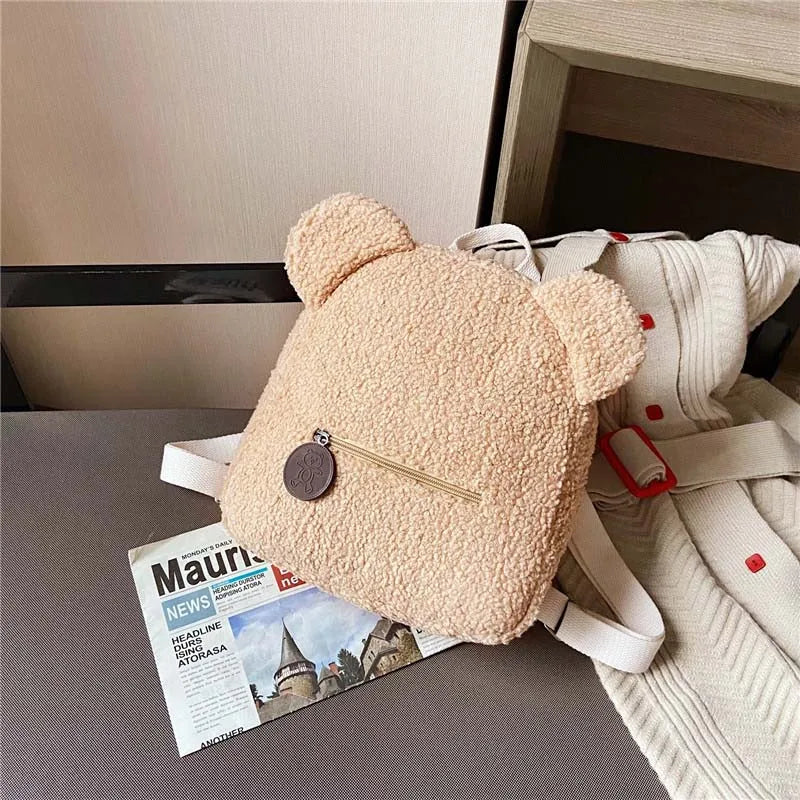 Cute Bear Ear Plush Backpack for Kids Adult Lamb Fleece Shoulder Bag High-capacity Korean Parent-Child Bags Boys Girls Backpacks