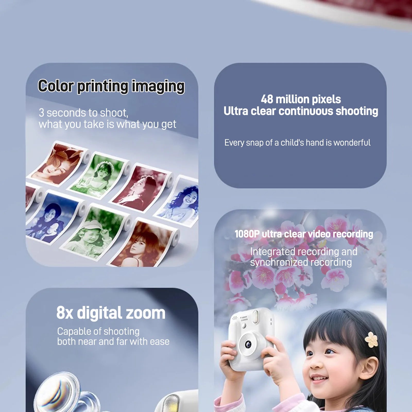 Color Printing Camera  Kids Instant Camera 32GB 1080P Thermal Print Digital Camera Print Photo Video Games Music Children Gift