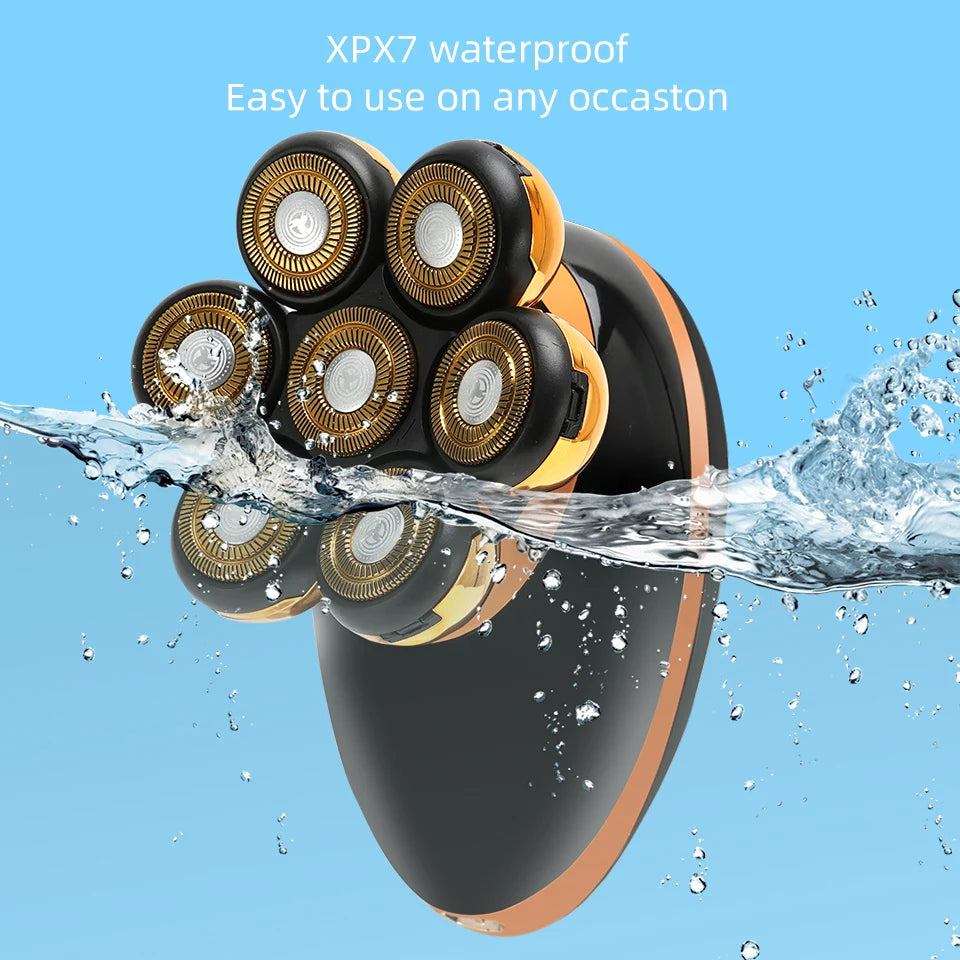 Men 7D Floating Men Electric Shaver Wet Dry Beard Hair Trimmer Electric Razor Rechargeable Bald Head Shaving Machine LCD Display