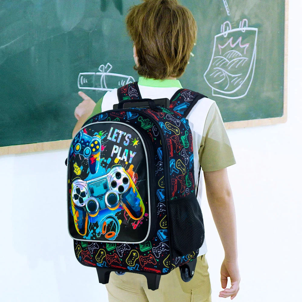 Rolling Backpack for Boys, Kids Roller Wheels School Bookbag with Lunch Bag, Wheeled .。School Bag for Children